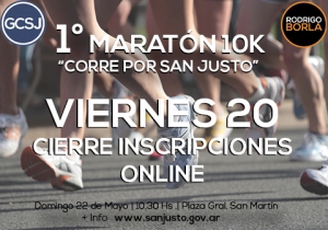 CIERRE DE INSCRIPCIONES ONLINE VIERNES 20