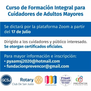 CURSO DE FORMACIÓN INTEGRAL PARA CUIDADORES DE ADULTOS MAYORES