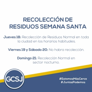 RECOLECCIÓN DE RESIDUOS EN ESTA SEMANA SANTA.